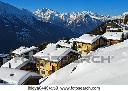 Snowy Bettmeralp mountain village in winter, Valais, Switzerland, Europe View Large Photo Image Stock Photo - Snowy Bettmeralp mountain village in winter, Valais, Switzerland, Europe. Fotosearch