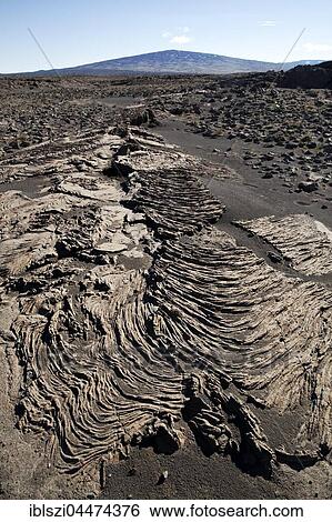 Stock Photograph - Solidified ropy lava, shield volcano Skjaldbreiður at back, Iceland, Europe. Fotosearch