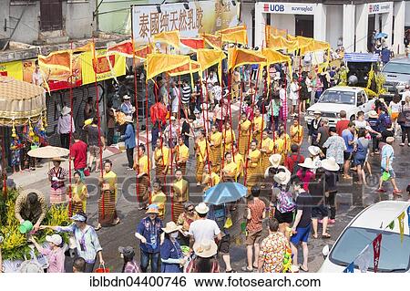 Stock Photograph - Songkran day parade, Thai New Year's festival, Chiang Mai, Thailand, Asia. Fotosearch
