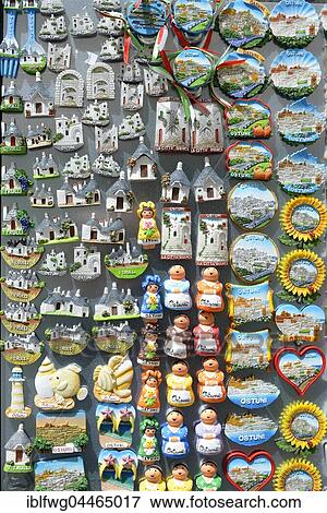 Souvenirs, kitsch, refridgerator magnets, Ostuni, Apulia, Italy, Europe View Large Photo Image Stock Photo - Souvenirs, kitsch, refridgerator magnets, Ostuni, Apulia, Italy, Europe. Fotosearch