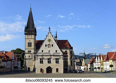 Stock Photography - St. Egidius Church, Old Town Hall with Scharos Museum and houses on the market square, Bardejov, Slovakia, Europe. Fotosearch