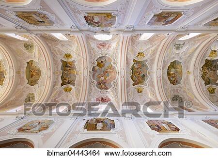 Picture - St. John the Baptist Monastery Church ceiling, Rebdorf in Eichstatt, Altmühltal, Upper Bavaria, Bavaria, Germany, Europe. Fotosearch