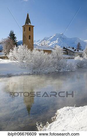 Stock Photo - St. Lorenz Church, Sils, GR, Switzerland, Europe. Fotosearch
