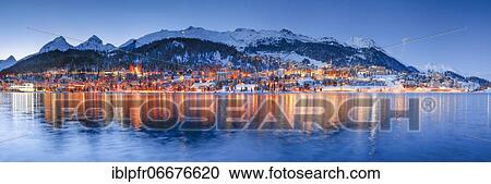 Stock Image - St. Moritz and Lake St. Moritz, Grisons, Switzerland, Europe. Fotosearch