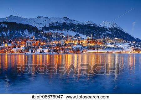 Stock Photo - St. Moritz and Lake St. Moritz, Grisons, Switzerland, Europe. Fotosearch