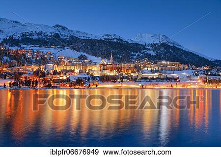 Stock Photo - St. Moritz and Lake St. Moritz, Grisons, Switzerland, Europe. Fotosearch