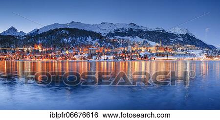 Stock Photograph - St. Moritz and Lake St. Moritz, Grisons, Switzerland, Europe. Fotosearch