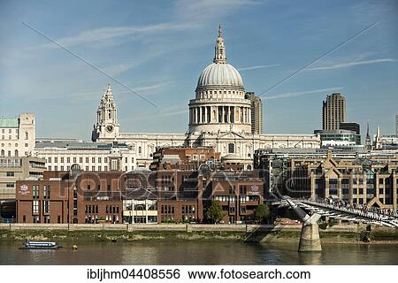 Stock Photograph - St Paul's Cathedral and Millennium Bridge, London, England, United Kingdom, Europe. Fotosearch