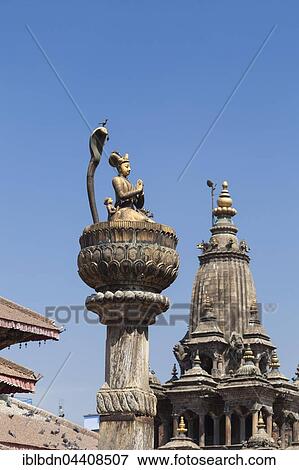 Statue of king Yoganarendra Malla with snake and bird, Durbar square, destroyed at earthquake April 2015, Patan, Nepal, Asia View Large Photo Image Stock Photo - Statue of king Yoganarendra Malla with snake and bird, Durbar square, destroyed at earthquake April 2015, Patan, Nepal, Asia. Fotosearch