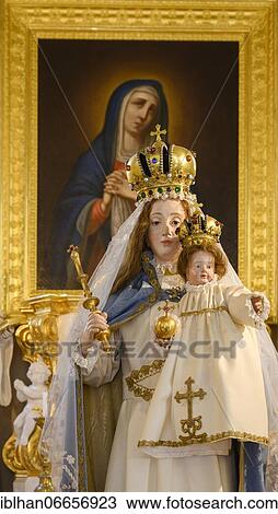 Statue of the Virgin Mary with infant Jesus and painting behind, Basilica Mariazell in the Vienna Woods, Lower Austria, Austria, Europe View Large Photo Image Stock Image - Statue of the Virgin Mary with infant Jesus and painting behind, Basilica Mariazell in the Vienna Woods, Lower Austria, Austria, Europe. Fotosearch