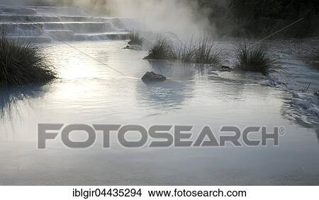 Steaming water, Naturtherme Saturnia, hot springs, Manciano, Tuscany, Italy, Europe View Large Photo Image Picture - Steaming water, Naturtherme Saturnia, hot springs, Manciano, Tuscany, Italy, Europe. Fotosearch