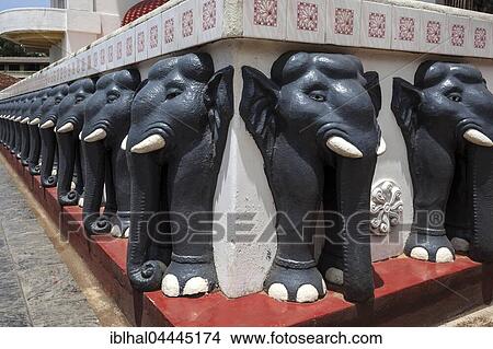 Picture - Stone elephants, reliefs, Weherahena Temple, Matara, Southern Province, Sri Lanka, Asia. Fotosearch