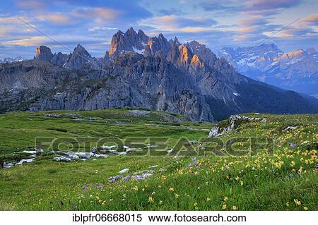 Stock Photography - Strada Misurina to the Aronzo hut, view of Cadini di Misurina, Dolomites, South Tyrol, Italy, Europe. Fotosearch