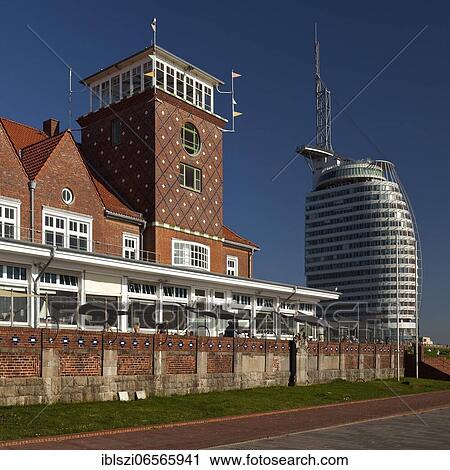 Strandhalle with Atlantic Hotel Sail City, Bremerhaven, Federal State of Bremen, Germany, Europe View Large Photo Image Stock Image - Strandhalle with Atlantic Hotel Sail City, Bremerhaven, Federal State of Bremen, Germany, Europe. Fotosearch