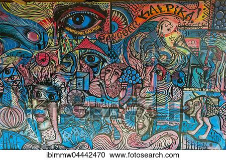 Stock Image - Street art, colourful graffiti with eyes and faces, Yogyakarta, Java, Indonesia, Asia. Fotosearch