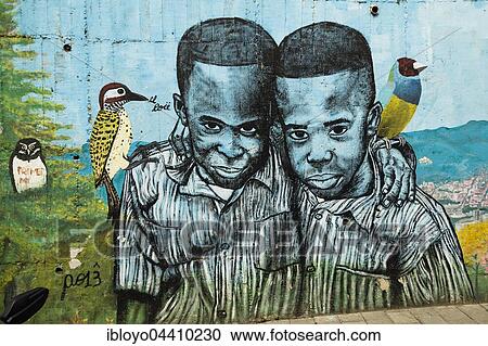 Street art, mural, two boys with birds, Medellin, Colombia, South America View Large Photo Image Stock Image - Street art, mural, two boys with birds, Medellin, Colombia, South America. Fotosearch