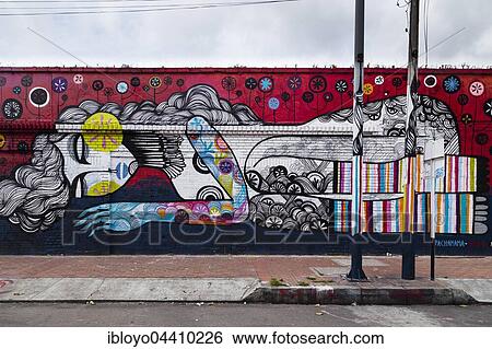 Stock Photograph - Street art, mural, woman sleeping, Bogota, District of Santafe, Colombia, South America *** IMPORTANT: For editorial use only ***. Fotosearch
