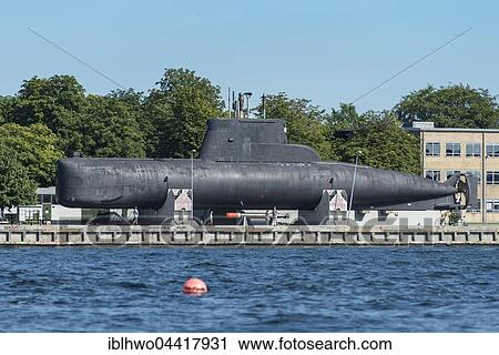 Stock Image - Submarine, Military Open Air Museum, Inner Harbor, Nyholm Island, Copenhagen, Denmark, Europe. Fotosearch