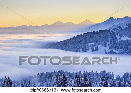 Stock Photo - Swiss Alps and Pre-Alps with Schreckhorn, 4078 (m), Eiger, 3974 m, Mönch, 4099 m, view Gurnigel, Switzerland, Europe. Fotosearch