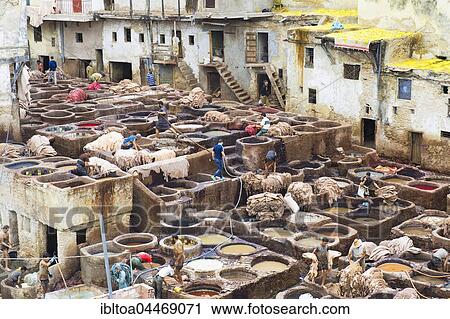 Stock Image - Tannery, old town Fes el Bali, Fes, Morocco, Africa. Fotosearch