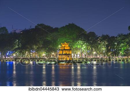 Thap Rua Temple or Turtle Tower at night, Hoan Kiem lake, Hanoi, Vietnam, Asia View Large Photo Image Stock Image - Thap Rua Temple or Turtle Tower at night, Hoan Kiem lake, Hanoi, Vietnam, Asia. Fotosearch