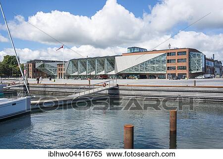 Stock Photography - The Culture Yard, a modern cultural center with library, designed by AART architects in Elsinore, Hovedstaden Region, Denmark, Europe. Fotosearch
