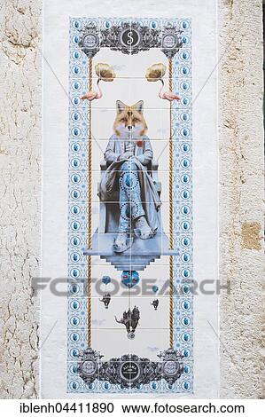 Tile image on a wall, fox sitting on a chair, Lisbon, Portugal, Europe View Large Photo Image Stock Image - Tile image on a wall, fox sitting on a chair, Lisbon, Portugal, Europe. Fotosearch