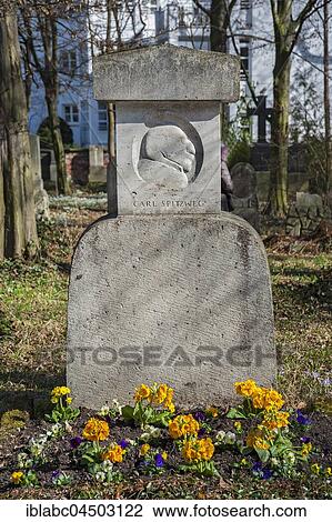 Stock Image - Tomb of Franz Carl Spitzweg, 1808-1885, Südfriedhof, Munich, Bavaria, Germany, Europe. Fotosearch
