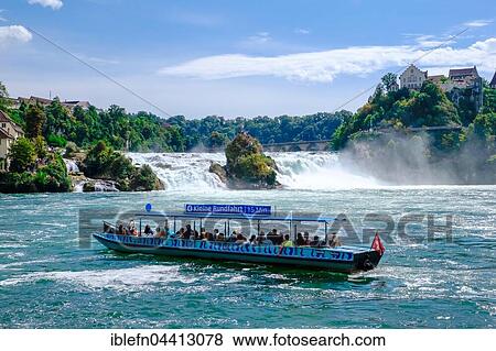 Stock Photo - Tour boat on Rhein Falls, Neuhausen, Canton of Schaffhausen, Switzerland, Europe. Fotosearch