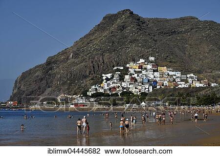 Tourists on the beach, Playa de las Teresitas, El Roque, San Andres, Tenerife, Canary Islands, Spain, Europe View Large Photo Image Stock Image - Tourists on the beach, Playa de las Teresitas, El Roque, San Andres, Tenerife, Canary Islands, Spain, Europe. Fotosearch
