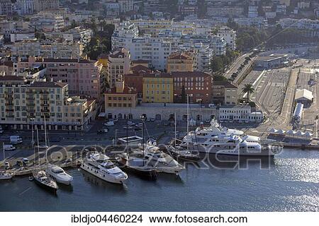 Town and luxury yachts in harbour, Port Lympia, seen from Chateau de Nice, Castle of Nice, Nice, Provence-Alpes-Côte d'Azur, France, Europe View Large Photo Image Picture - Town and luxury yachts in harbour, Port Lympia, seen from Chateau de Nice, Castle of Nice, Nice, Provence-Alpes-Côte d'Azur, France, Europe. Fotosearch