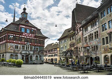 Town Hall in the main square, historic houses in the old town, Stein am Rhein, Canton of Schaffhausen, Switzerland, Europe View Large Photo Image Stock Photo - Town Hall in the main square, historic houses in the old town, Stein am Rhein, Canton of Schaffhausen, Switzerland, Europe. Fotosearch