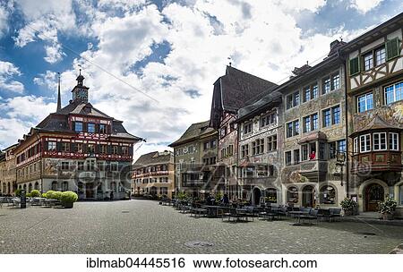 Town Hall in the main square, historic houses in the old town, Stein am Rhein, Canton of Schaffhausen, Switzerland, Europe View Large Photo Image Stock Photograph - Town Hall in the main square, historic houses in the old town, Stein am Rhein, Canton of Schaffhausen, Switzerland, Europe. Fotosearch