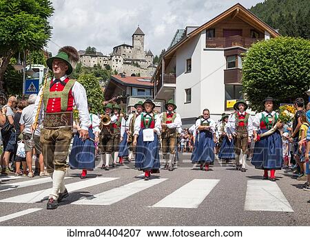 Traditional procession behind Taufers Castle, Campo Tures, Taufer Ahrntal, South Tyrol, Italy, Europe View Large Photo Image Stock Photo - Traditional procession behind Taufers Castle, Campo Tures, Taufer Ahrntal, South Tyrol, Italy, Europe. Fotosearch