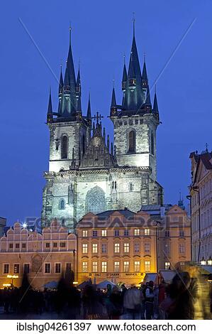 Tyn Church, dusk, Old Town Square, Prague, Czech Republic, Europe View Large Photo Image Stock Photo - Tyn Church, dusk, Old Town Square, Prague, Czech Republic, Europe. Fotosearch
