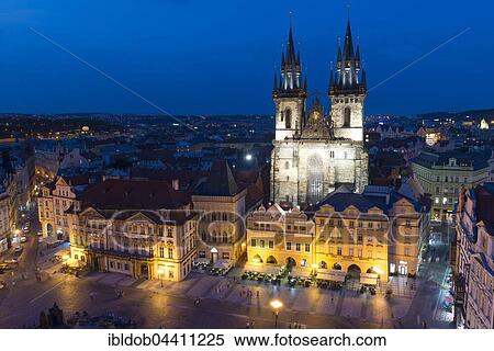 Tyn Church, Old Town Square at dusk, Prague, Czech Republic, Europe View Large Photo Image Stock Photography - Tyn Church, Old Town Square at dusk, Prague, Czech Republic, Europe. Fotosearch