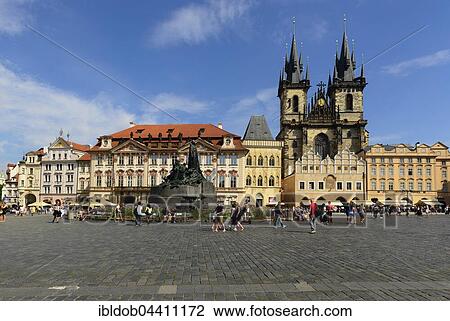 Tyn Church, Old Town Square, monument of Jan Hus, Prague, Czech Republic, Europe View Large Photo Image Stock Image - Tyn Church, Old Town Square, monument of Jan Hus, Prague, Czech Republic, Europe. Fotosearch