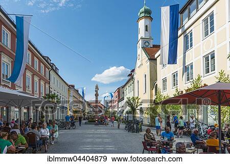 Stock Photo - Untermarkt with daughter church Maria Hilf, Murnau, Upper Bavaria, Bavaria, Germany, Europe. Fotosearch