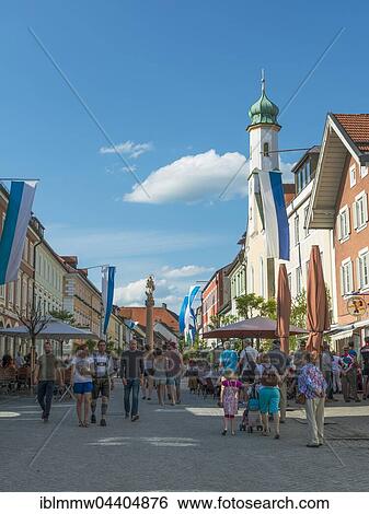 Stock Photograph - Untermarkt with daughter church Maria Hilf, Murnau, Upper Bavaria, Bavaria, Germany, Europe. Fotosearch