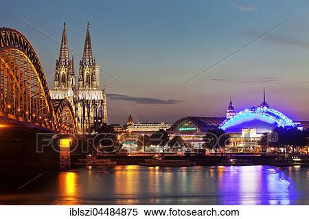 Urban Landscape with Rhine, Hohenzollern Bridge, Cathedral, Central Station and the Musical Dome, Dusk, Cologne, North Rhine-Westphalia, Germany, Europe View Large Photo Image Stock Photography - Urban Landscape with Rhine, Hohenzollern Bridge, Cathedral, Central Station and the Musical Dome, Dusk, Cologne, North Rhine-Westphalia, Germany, Europe. Fotosearch