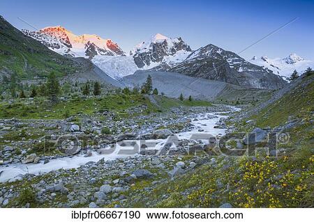 Stock Image - Val Roseg with Piz Roseg, Switzerland, Europe. Fotosearch