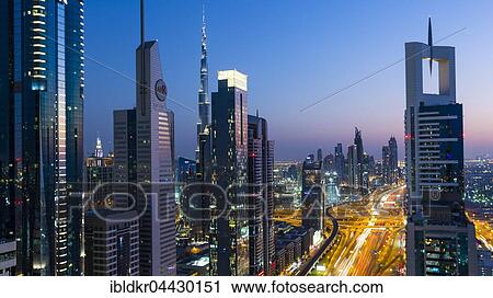 View at dusk from Four Points by Sheraton, skyline and Sheikh Zayed Road, Downtown Dubai, United Arab Emirates, Asia View Large Photo Image Stock Image - View at dusk from Four Points by Sheraton, skyline and Sheikh Zayed Road, Downtown Dubai, United Arab Emirates, Asia. Fotosearch