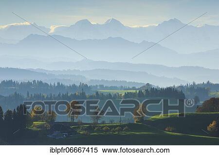 Stock Photography - View Emmental, Eiger, Mönch, Jungfrau, Bern, Switzerland, Europe. Fotosearch