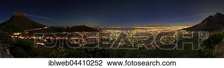 View from Table Mountain to Cape Town, illuminated, at night, South Africa, Africa View Large Photo Image Stock Image - View from Table Mountain to Cape Town, illuminated, at night, South Africa, Africa. Fotosearch