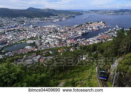 View from the local mountain Fløifjellet on Bergen, on the right Fløenbahn, Floyenbahn, Hordaland, Norway, Europe View Large Photo Image Stock Image - View from the local mountain Fløifjellet on Bergen, on the right Fløenbahn, Floyenbahn, Hordaland, Norway, Europe. Fotosearch