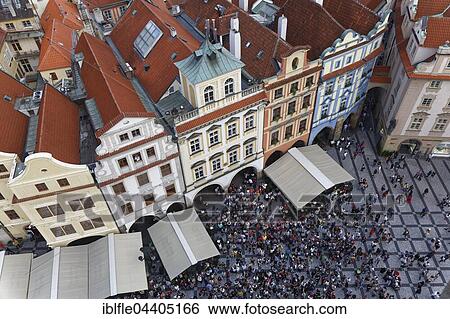 View from the Town Hall tower on colorful houses, historic centre, Old Town Square, Staroměstské náměstí, Mala Strana, Prague, Czech Republic, Europe View Large Photo Image Stock Photograph - View from the Town Hall tower on colorful houses, historic centre, Old Town Square, Staroměstské náměstí, Mala Strana, Prague, Czech Republic, Europe. Fotosearch