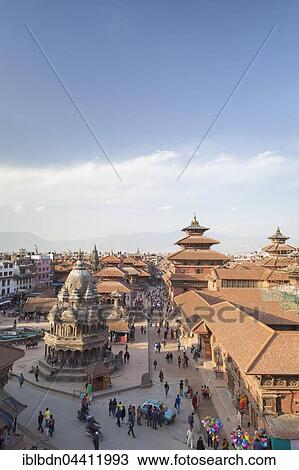 Stock Image - View of Durbar square, buddhist temples, destroyed at earthquake April 2015, Patan, Nepal, Asia. Fotosearch