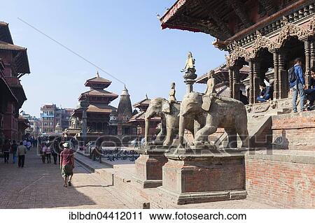 Stock Image - View of Durbar square, buddhist temples, destroyed at earthquake April 2015, Patan, Nepal, Asia. Fotosearch