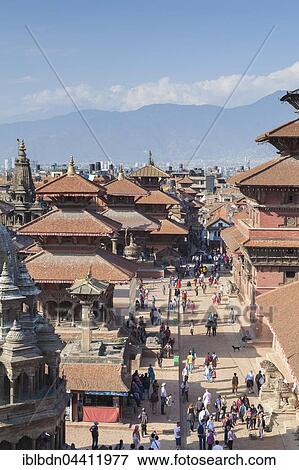 Stock Photo - View of Durbar square, buddhist temples, destroyed at earthquake April 2015, Patan, Nepal, Asia. Fotosearch