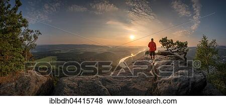 Stock Photo - View of Elbe from Lilienstein, Saxon Switzerland, Saxony, Germany, Europe. Fotosearch